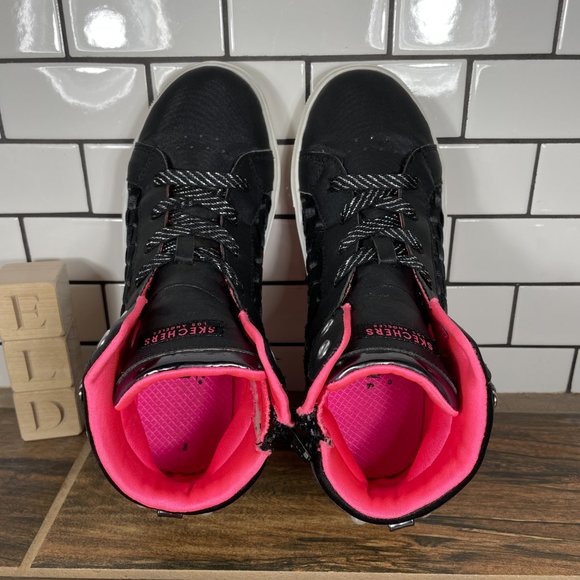 Skechers Street Shoutouts Youth Girl's Size 5 Shoes Black Pink High Top Sneaker - Picture 6 of 12